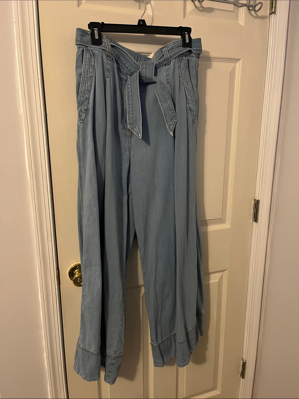 LOFT Light Blue Denim Tie-Waist Wide-Leg Pants